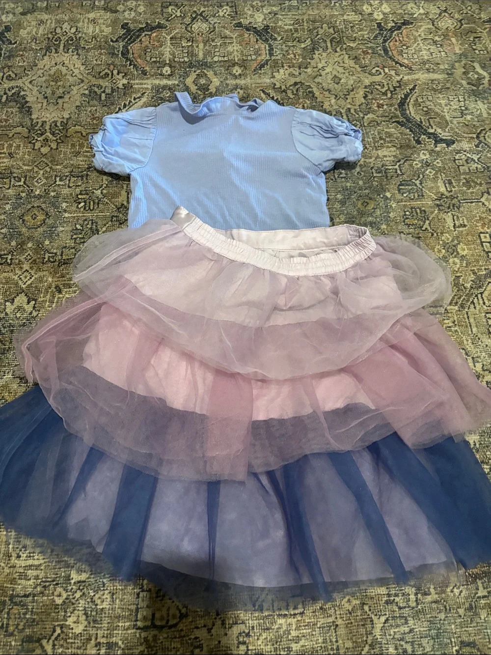 Janie and Jack Lavender Top with Pink and Navy Layered Tulle Skirt